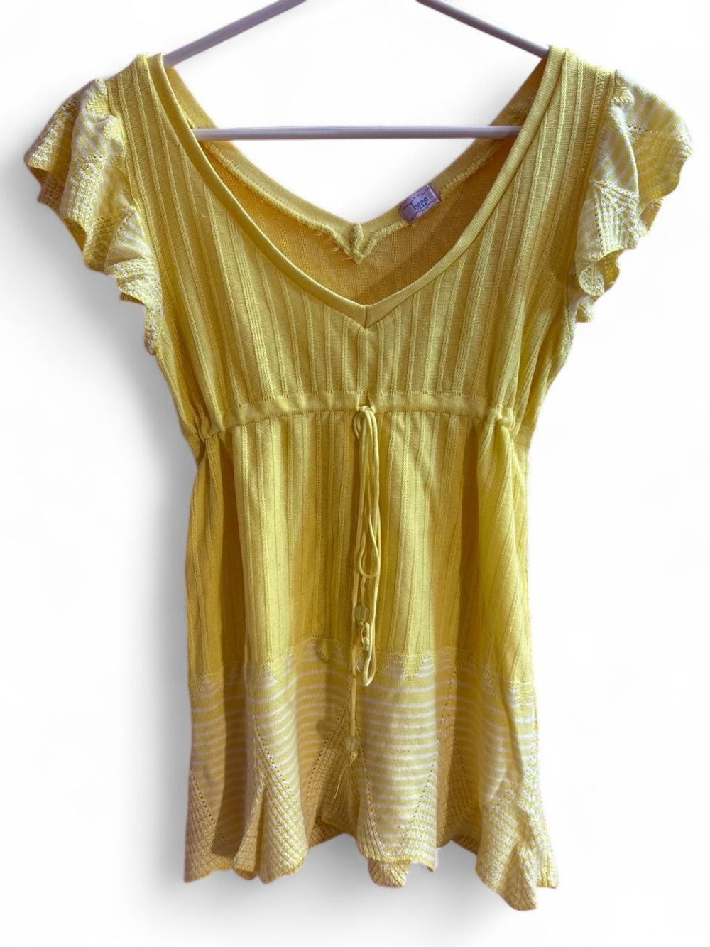 y2k babydoll Yellow V-Neck Tie-Front Knit Top